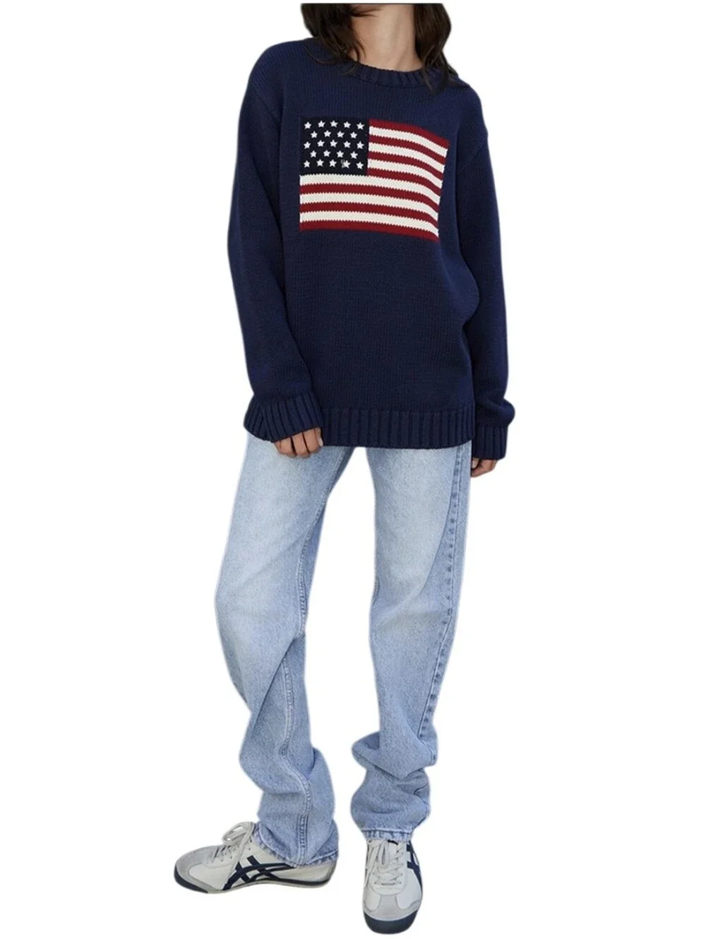 Pacsun John Gault Navy Flag Crewneck Sweater Women's One Size Fits Most USA
